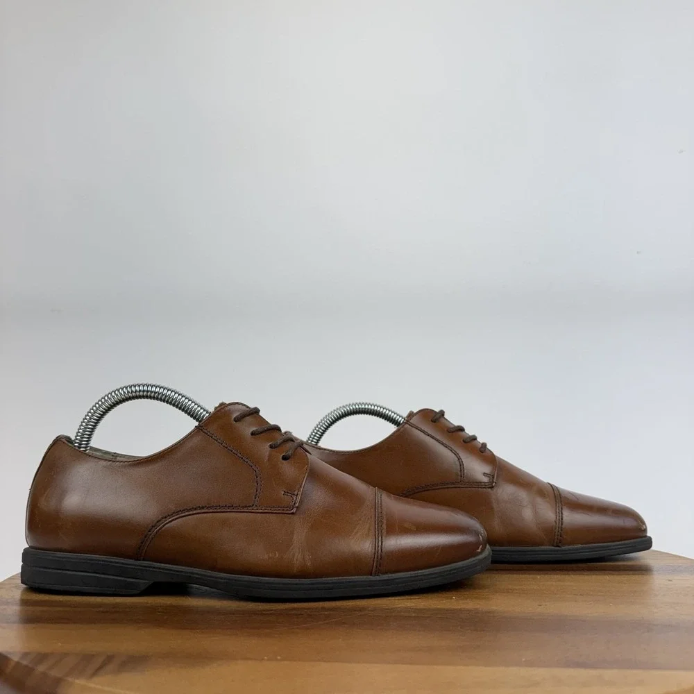 Big Kids Boys Florsheim Reveal Cap Toe Derby Chestnut Leather Dress Shoes Size 6